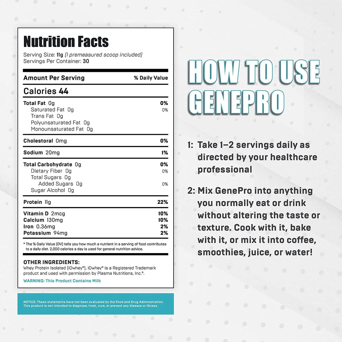 GENEPRO Gen3 UNFLAVORED PROTEIN without Immunolin Size: 30 Serving