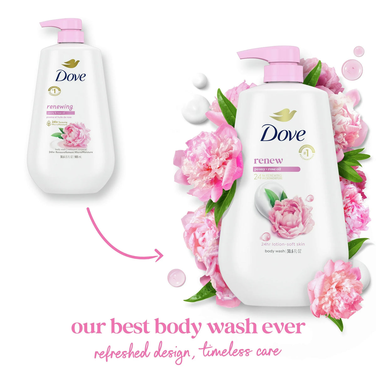 Dove Body Wash for Women Moisturizing Renew Peony & Rose Oil Cleanser All Skin, 30.6 oz with
