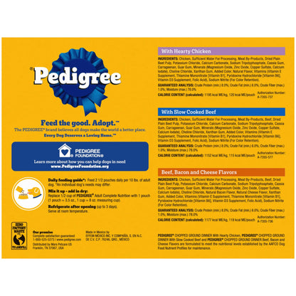 Pedigree Chopped Ground Dinner Adult Wet Dog Food Cheese Variety Pack, 3.5 Oz. Pouches (18 Pack)