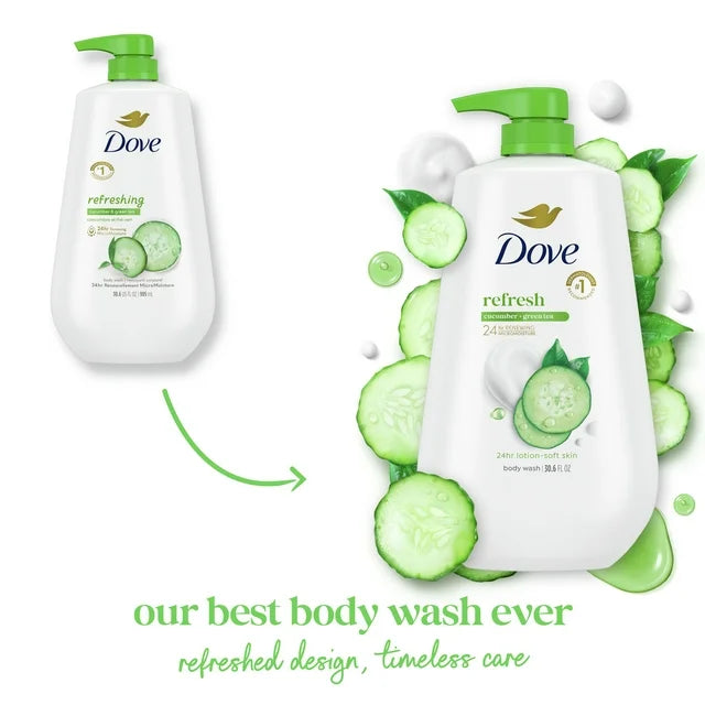 Dove Body Wash for Women Moisturizing with Pump Refresh Cucumber and Green Tea with No Sulfates No Parabens 30.6 oz