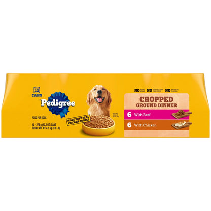 Pedigree Chopped Ground Dinner Chicken &amp; Beef Variety Pack Wet Dog Food, 13.2 Oz. Cans 12 Pack