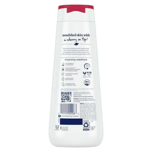 Dove Body Wash for Women Moisturizing Revitalize Cherry &amp; Chia Milk Cleanser, 20 oz