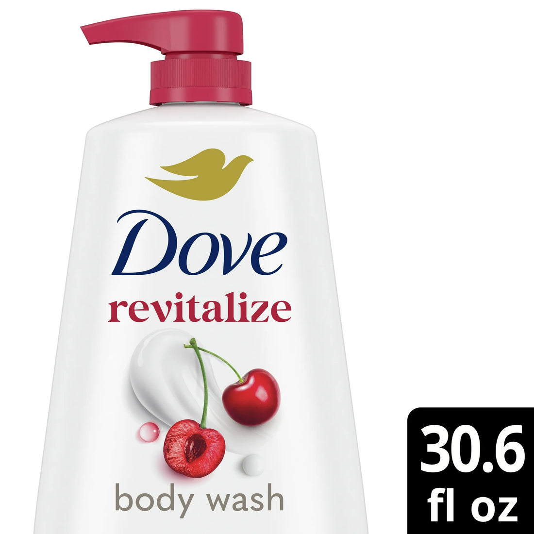 Dove Body Wash for Women Moisturizing Revitalizante Cherry &amp; Chia Milk Cleanser All Skin, 30.6 oz with Pump