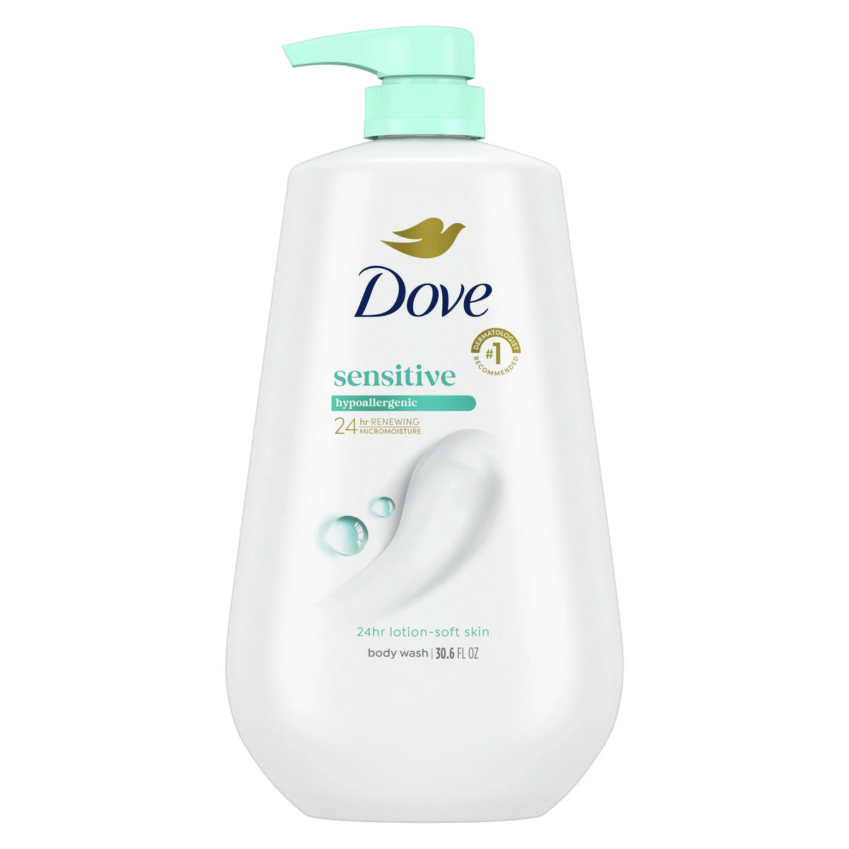 Dove Moisturizing Liquid Body Wash for Women Sensitive Skin Hypoallergenic, 30.6 oz with Pump