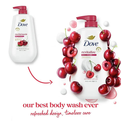 Dove Body Wash for Women Moisturizing Revitalizante Cherry &amp; Chia Milk Cleanser All Skin, 30.6 oz with Pump