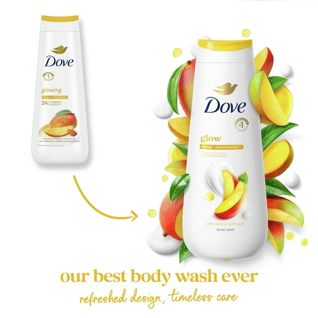 Dove Glowing Gentle Body Wash for Women Mango &amp; Almond Butter, 20 oz